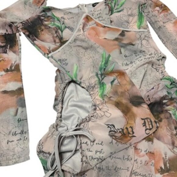 PLT NWT Stone Printed Chiffon Cut Out Shift Dress Size 12 - Picture 10 of 12